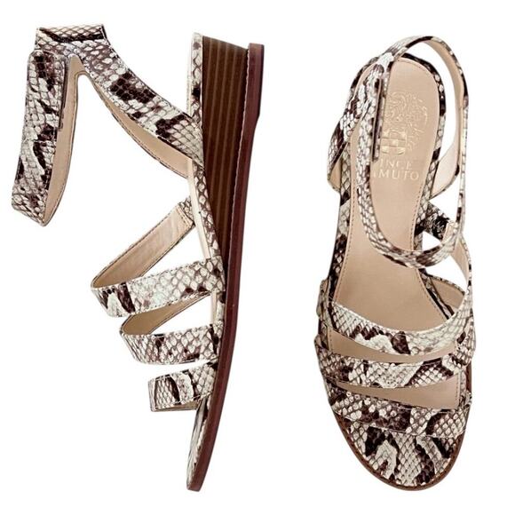 Vince Camuto Resensa Oatmeal Multi Snake Exotic Beige Wedge Shoe Sandal Sz 8W - Picture 1 of 10
